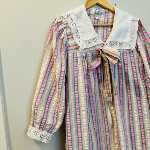 Styled by Saybury Vintage Rainbow Stripe Seersucker Housecoat Robe Size Medium - Picture 5 of 13